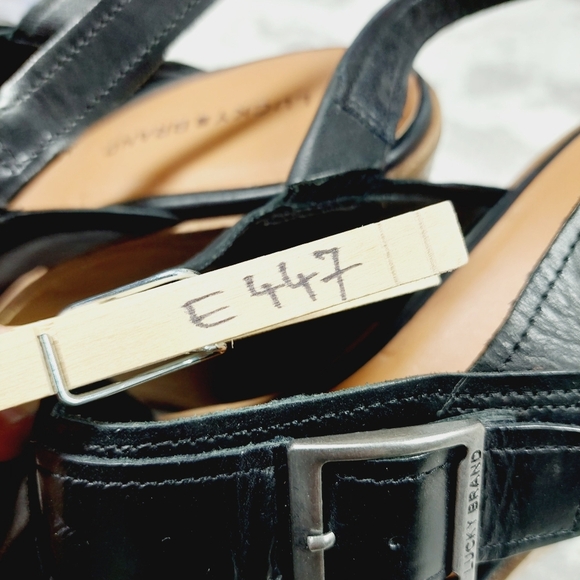 NEW Lucky Brand Delaynee Black Leather Slingback Open Toe Platform Sandals E447 - Picture 13 of 13